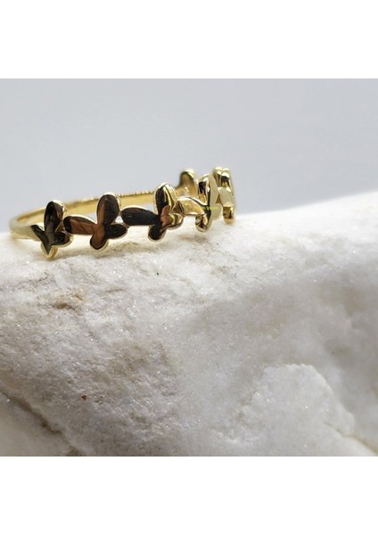 Gümüş Yüzük - Kadın Sıralı Kelebek Uğur Yüzüğü - 925 Ayar Hediye Gümüş Yüzük - Kelebek Şans Yüzüğü