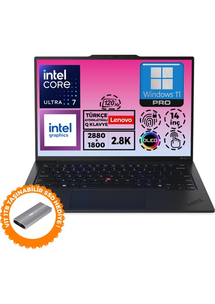 Thinkpad X1 Carbon G12 U7 155U 32GB 1tb SSD 14'' 2.8k W11P Dokunmatik+ 1tb SSD 21KC006BTX 004