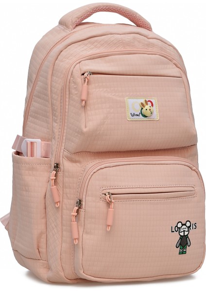 Çocuk Ortopedik Çok Gözlü Okul Çantası Ergonomik Tasarım 45x29x13 cm Pembe