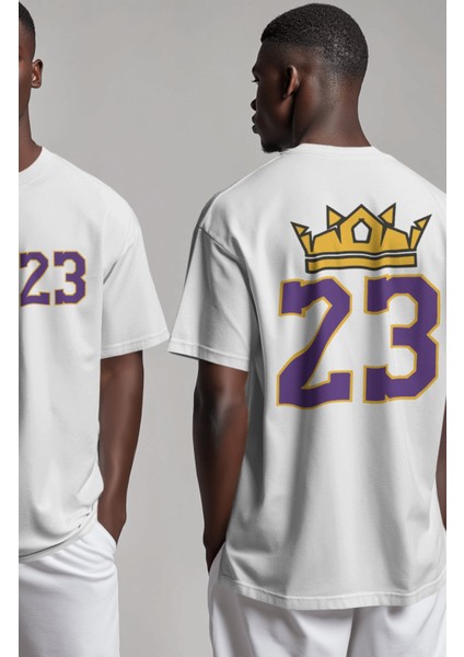 Unisex King 23 Le Bron James Sırt Baskılı Tişört, Oversize Basketbol Temalı T-Shirt
