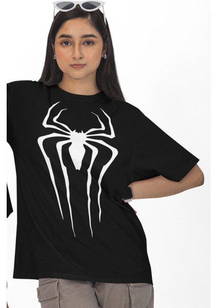 Unisex Vectörel Örümcek Baskılı Tişört, Oversize Süper Hero Spider Temalı T-Shirt fiyatları