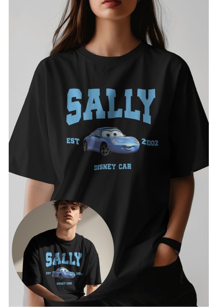 Unisex Arabalar Sally Est 2002 Baskılı Tişört, Oversize Cars Film Temalı T-Shirt