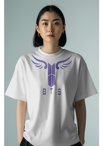 Unisex Bts Işareti Boğaz Baskılı T-Shirt, Unisex K-Pop Temalı Tişört