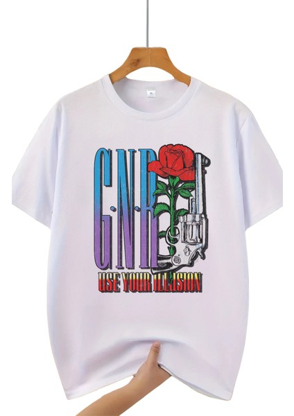 Unisex Gnr Use Your Illusion Baskılı Tişört, Oversize Guns N' Roses Temalı T-Shirt