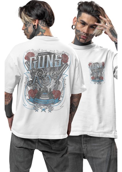 Unisex Reckless Life Sırt Baskılı Tişört, Oversize Guns N' Roses Şarkı Temalı T-Shirt