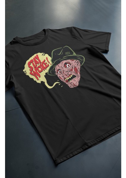 Unisex Stay Woke Yazılı Tişört, Oversize Korku Filmi Hallowen Temalı T-Shirt