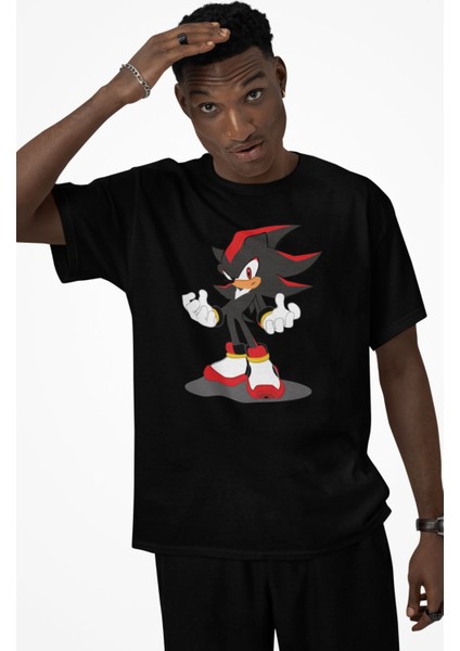 Unisex Kirpi Shadow Baskılı Tişört, Oversize Sonic Çizgi Film Karakteri Temalı T-Shirt fiyatları