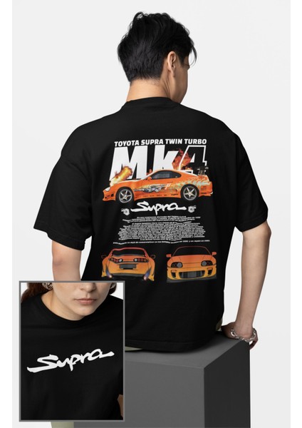 Oversize Sup Ra Mk4 Sırt Baskılı Tişört, Erkek-Kadın Araba Temalı Couple T-Shirt