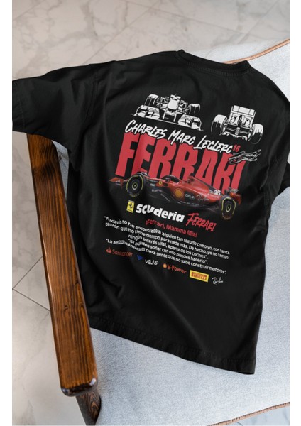 Oversize Formula 1 Leclerc 16 Sırt Baskılı Tişört, Unisex F1 Ferari Temalı T-Shirt modelleri