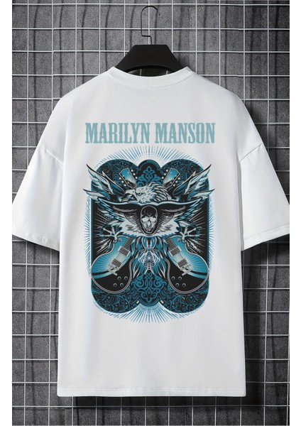 Unisex Marilyn Manson Guitar Sırt Baskılı Tişört, Oversize Rock Band Temalı T-Shirt modelleri