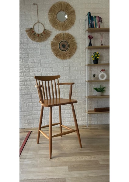 Concept Kollu Yıldız Bar Sandalyesi Naturel Ahşap Ada Sandalye Mutfak Sandalyesi
