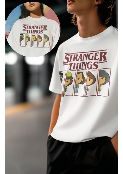 Unisex Stranger Things Yazılı Tişört, Oversize Dizi Temalı T-Shirt