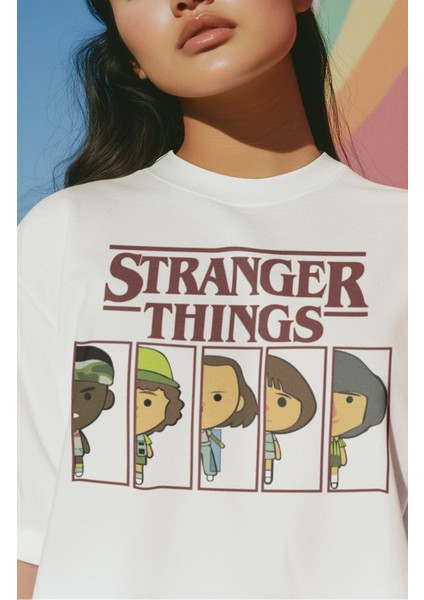 Unisex Stranger Things Yazılı Tişört, Oversize Dizi Temalı T-Shirt fiyatları
