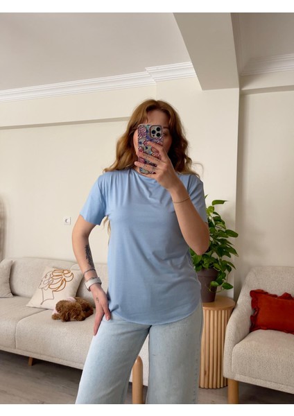 Bebe Mavisi Lazer Kesim Modal Tişört