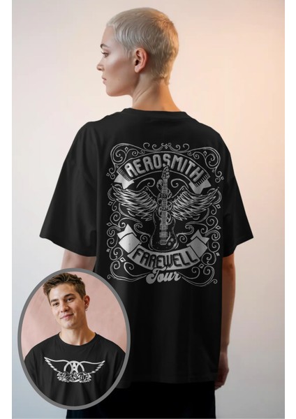 Unisex Aerosmith Farewell Tour Sırt Baskılı Tişört, Oversize Rock Band Temalı T-Shirt