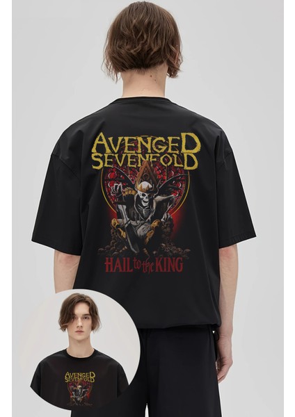 Unisex Avenged Sevenfold Hall To The King Sırt Baskılı Tişört, Oversize Rock Grubu Temalı T-Shirt