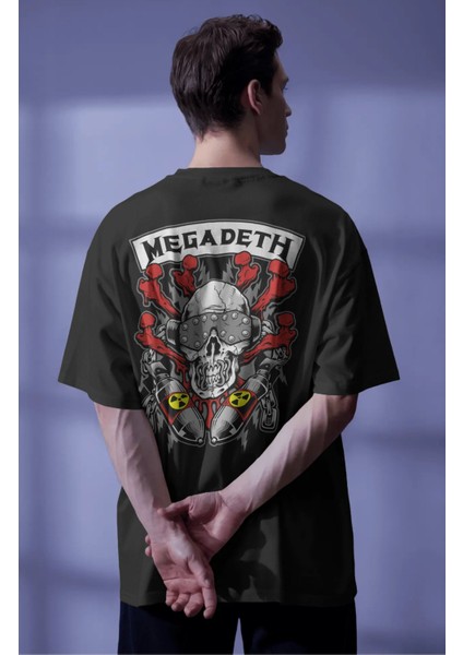 Unisex Kuru Kafalı Megadeth Sırt Baskılı Tişört, Oversize Rock Band Temalı T-Shirt modelleri