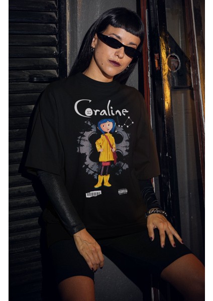 Oversize Coraline Karakter Baskılı T-Shirt, Unisex Korku Film Temalı Tişört fiyatları