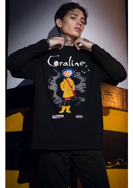 Oversize Coraline Karakter Baskılı T-Shirt, Unisex Korku Film Temalı Tişört modelleri