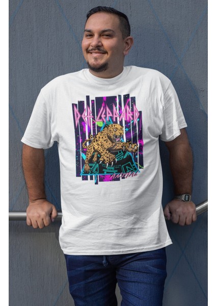 Unisex Def Leppard Animal Baskılı Tişört, Oversize Rock Band Temalı Bisiklet Yaka T-Shirt