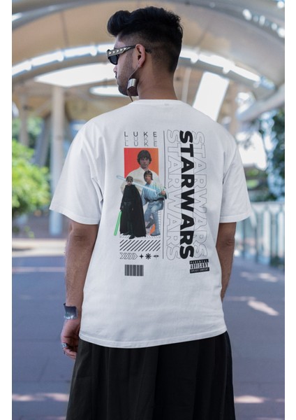 Unisex Luke Skywalker Sırt Baskılı Tişört, Oversize Star Wars Yazılı T-Shirt modelleri