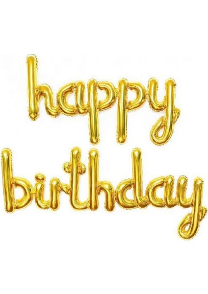 Happy Birthday El Yazısı Altın Folyo Balon