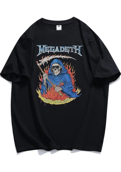 Unisex Megadeth The Angel Of Death Baskılı Tişört, Oversize Rock Band Temalı T-Shirt
