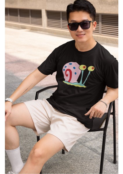 Unisex Salyangoz Gary Baskılı Tişört, Oversize Sünger Bob Karakteri Baskılı T-Shirt fiyatları