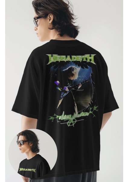 Unisex Megadeth Sırt Baskılı Tişört, Oversize Rock Band Temalı T-Shirt