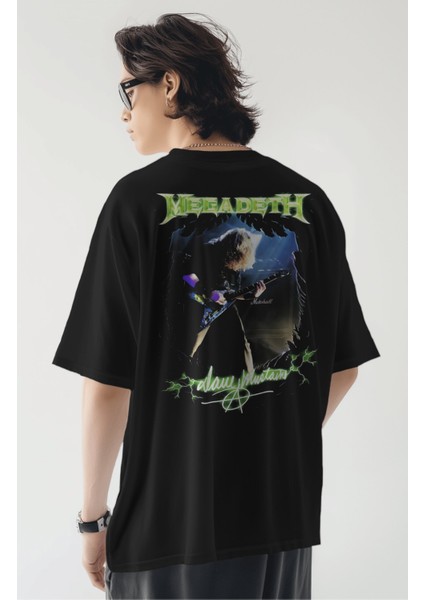 Unisex Megadeth Sırt Baskılı Tişört, Oversize Rock Band Temalı T-Shirt fiyatları