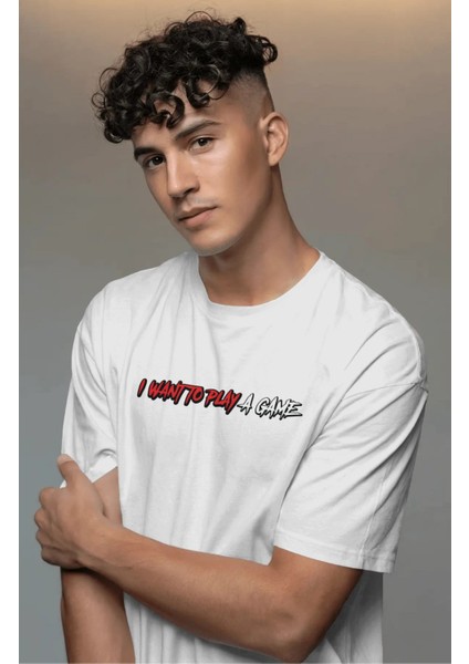Unisex I Want To Play A Game Sırt Yazılı Tişört, Oversize Korku Filmi Testere Baskılı T-Shirt fiyatları