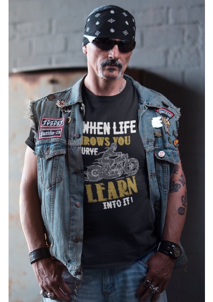 Unisex Yazılı Motosiklet Baskılı Tişört, Oversize Motocycle Temalı T-Shirt