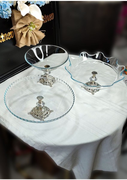 Seçkinev 3 Parça Gümüş Ayaklı Pratik Silver Tokyo Sunum Tabağı Set