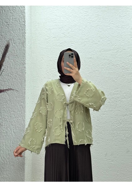 Miryla Püskül Detaylı Bağlamalı KIMONO-MF211 Haki