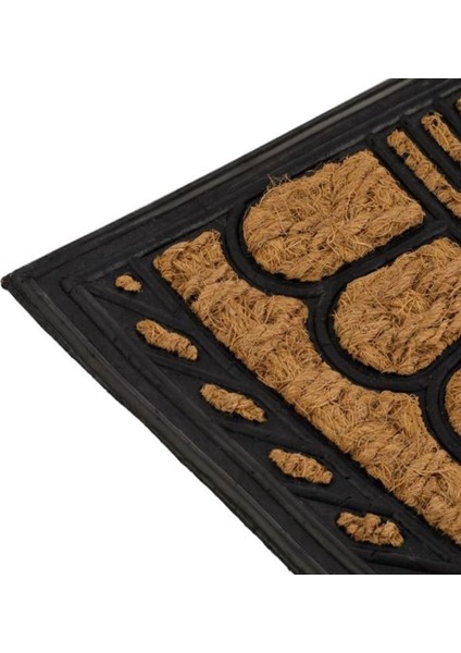 Siyah Bej Oval Kapı Önü Paspas 70X40CM