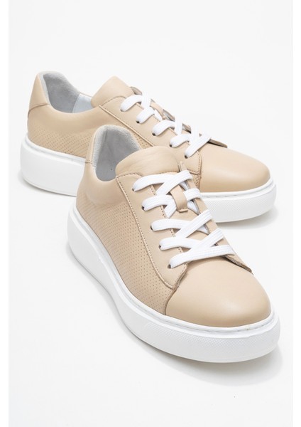 Kadın Kalın Taban Bağcıklı Casual Ayakkabı Gerçek Deri Cr 2627 Bej fiyatları
