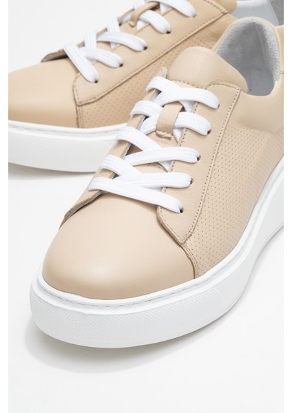 Kadın Kalın Taban Bağcıklı Casual Ayakkabı Gerçek Deri Cr 2627 Bej modelleri