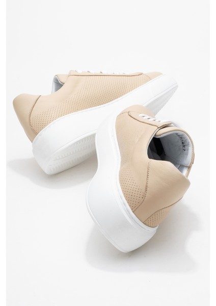 Kadın Kalın Taban Bağcıklı Casual Ayakkabı Gerçek Deri Cr 2627 Bej fırsatları