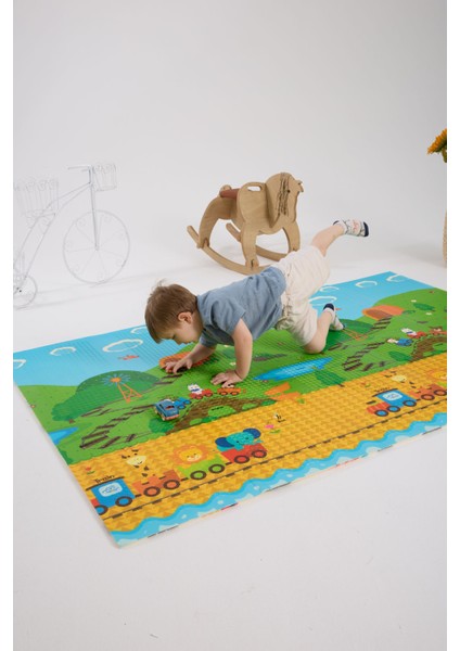 Katlanabilir Çift Taraflı Oyun Matı-Oyun Halısı 200X130X1CM (Taşıma Çantalı)