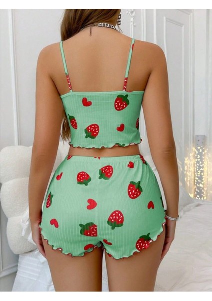 Çilek Desenli Kadın Şortlu Pijama Takımı