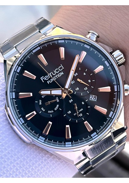 Ferrucci Iç Fonksiyonları Aktif Takvim ve Gün 30MT Suya Dayanıklı Çelik Kordon Erkek Kol Saati VS.BLKT.0459 fırsatları
