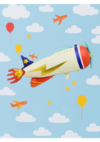 Model Uçak Figürlü Folyo Balon Doğum Günü Parti Balonu 105 cm