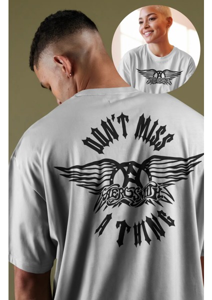 Unisex Aerosmith Dont Miss A Thing Sırt Baskılı Tişört, Oversize Rock Grubu Temalı T-Shirt