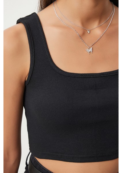 Askılı Crop 2'li Paket Örme Bluz