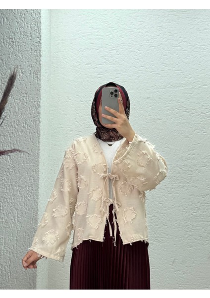 Miryla Püskül Detaylı Bağlamalı KIMONO-MF211 Taş