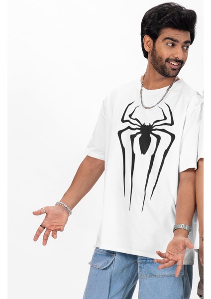 Unisex Vectörel Örümcek Baskılı Tişört, Oversize Süper Hero Spider Temalı T-Shirt modelleri