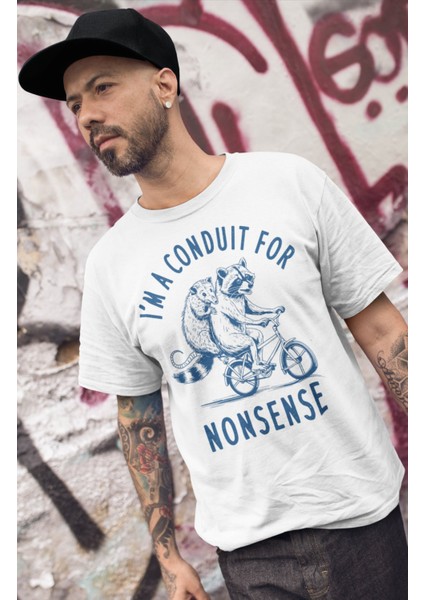 Unisex I'm A Conduit For Nonsense Baskılı Tişört, Oversize Motosiklet Temalı T-Shirt