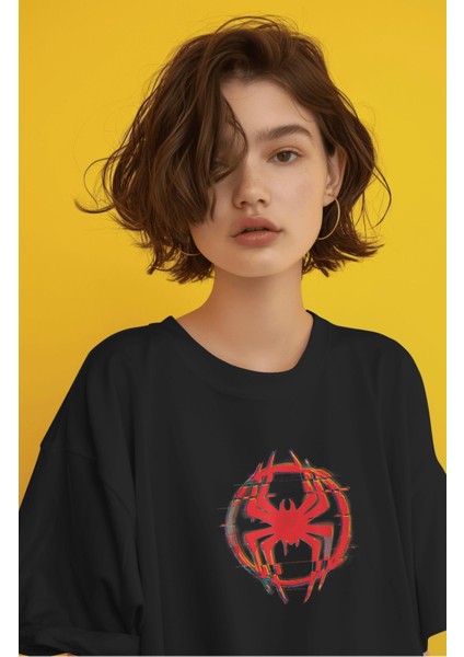 Unisex Super Hero Spider Sırt Baskılı Tişört, Oversize Örümcek Evreni Temalı T-Shirt fiyatları