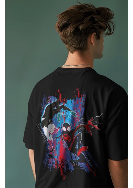 Unisex Super Hero Spider Sırt Baskılı Tişört, Oversize Örümcek Evreni Temalı T-Shirt modelleri