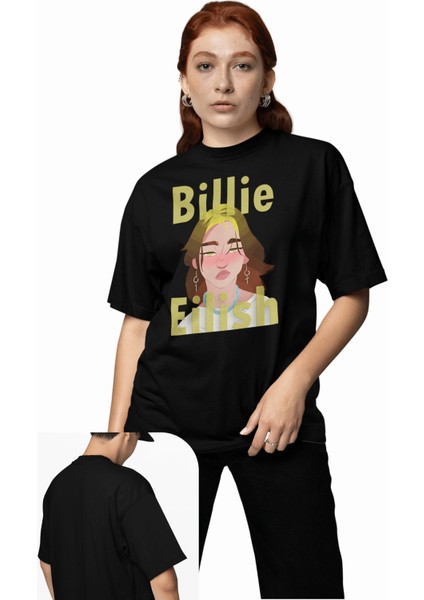 Unisex Billie Eilish Yazılı Tişört, Oversize Müzik Temalı T-Shirt